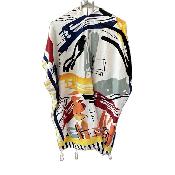 Women Multicolor Poncho Shawl Cardigan Cover Up One Size Tassels Arm Holes - Picture 6 of 7